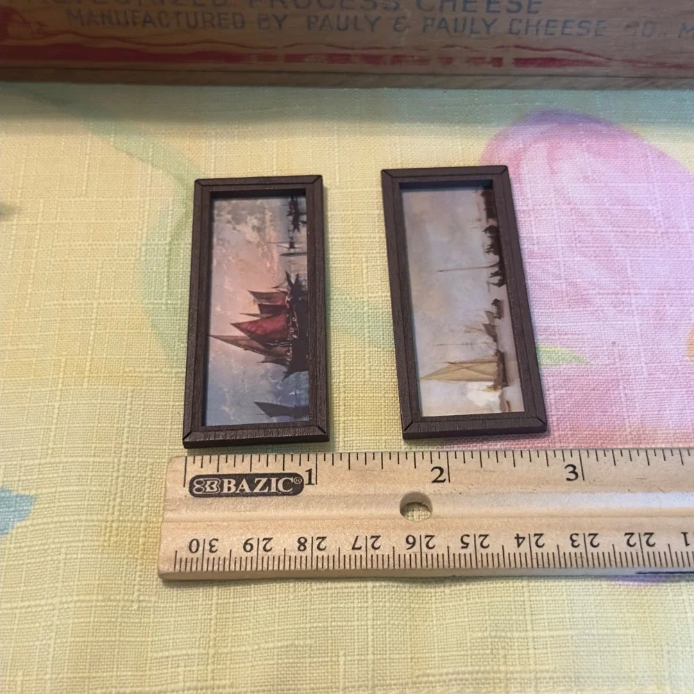 Miniature Nautical Sailing Ship Magnets Brown Plastic Framed Art Set Coastal